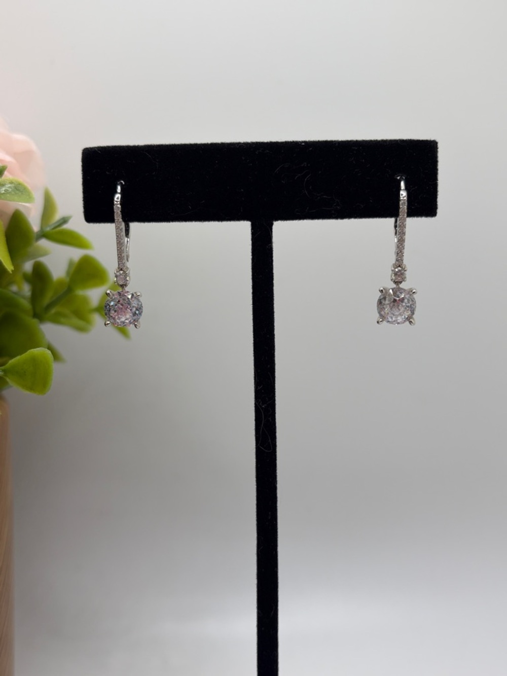 Diamonique 57-Facet Brilliant Round Lever Backs, Sterling Silver